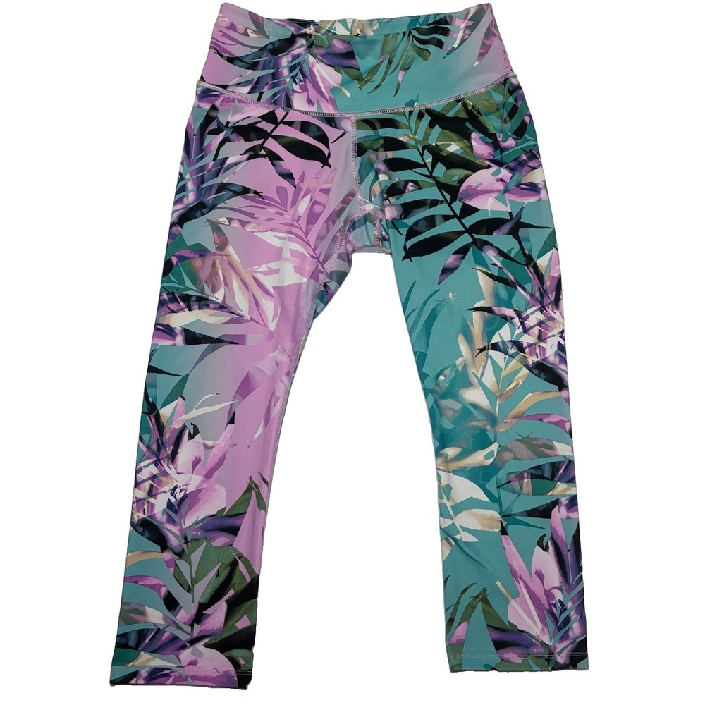 Apana Women's Size Large Floral Print Yoga Pants. Elastic Waist. Multi Color.